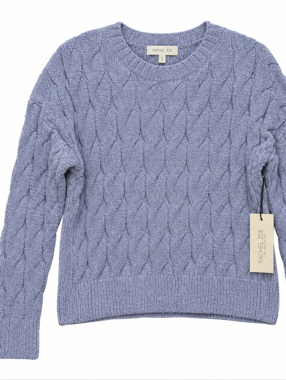 Rachel Zoe Cable Knit Crewneck Sweater — Periwinkle Blue